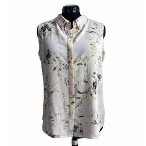Karl Lagerfeld Paris G02TY18M Women's Pink Floral Sleeveless Blouse Size Large